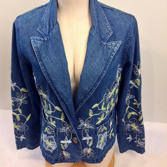 Dress Barn Jackets & Blazers - Dress Barn Embroidered Floral Denim Jacket